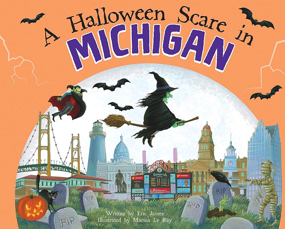 Cover of the children's book titled "A Halloween Scare in Michigan"